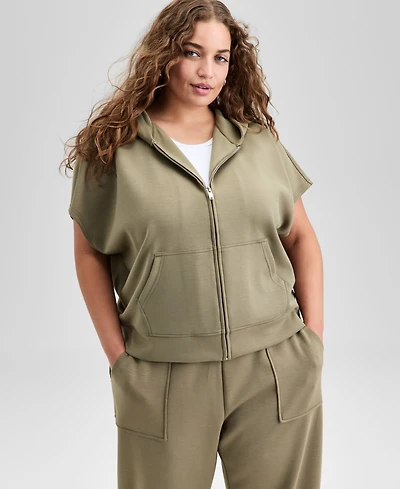 And Now This Trendy Plus Size Cap-Sleeve Scuba-Knit Hoodie, Exclusively at Macy's