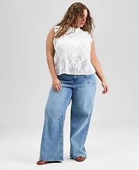 And Now This Trendy Plus Cotton Crochet Mock Neck Sleeveless Top, Exclusively at Macy's