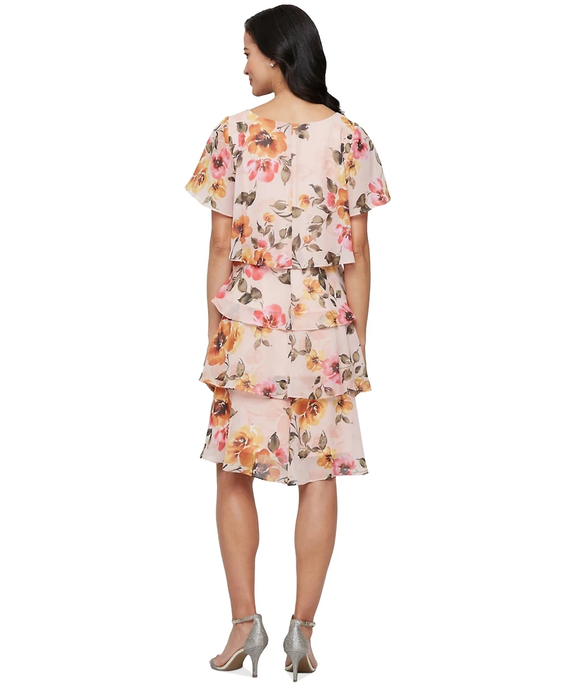 Sl Fashions Women's Printed V-Neck Asymmetric-Ruffle-Trim Dress