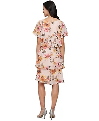 Sl Fashions Women's Printed V-Neck Asymmetric-Ruffle-Trim Dress