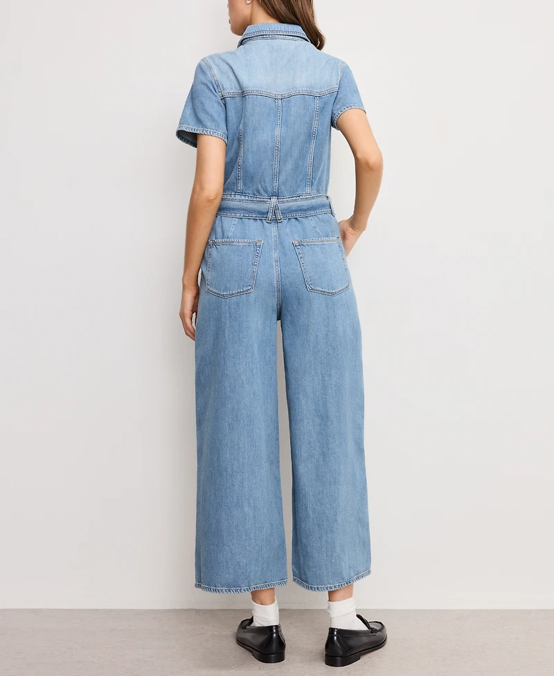 Good American Women's Fit For Success Denim Cropped Jumpsuit