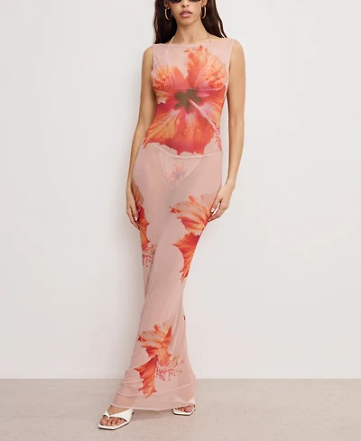 Good American Women's Gauze Mesh Maxi Dress