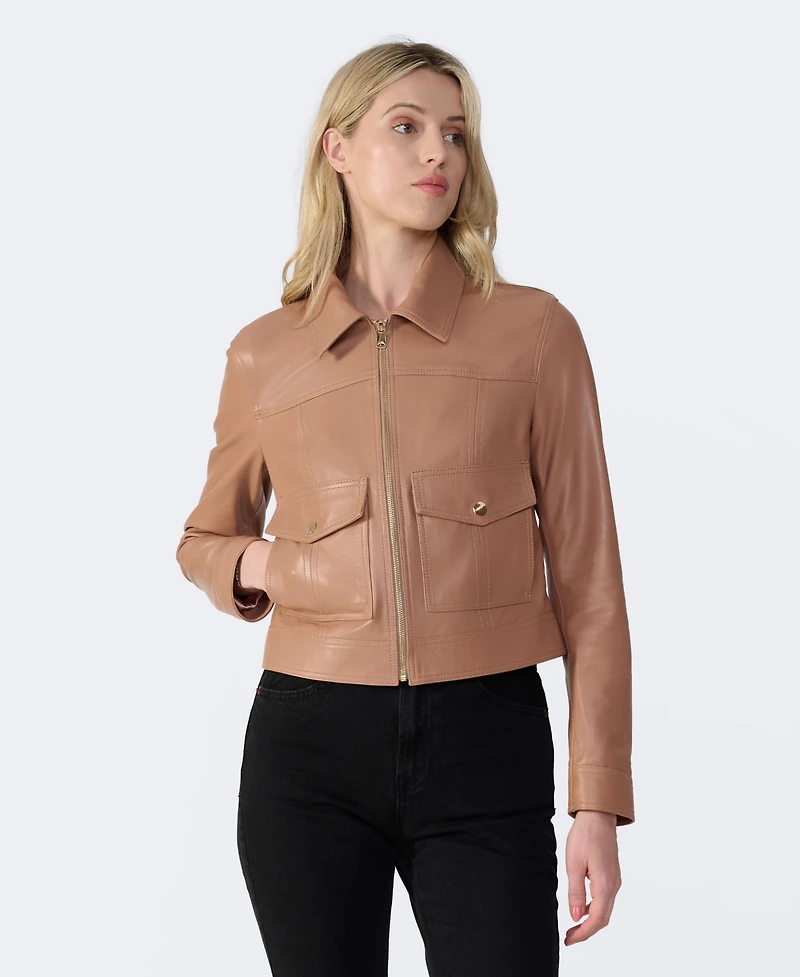 Furniq Uk Women's Bomber Leather Jacket, Created for Macy's