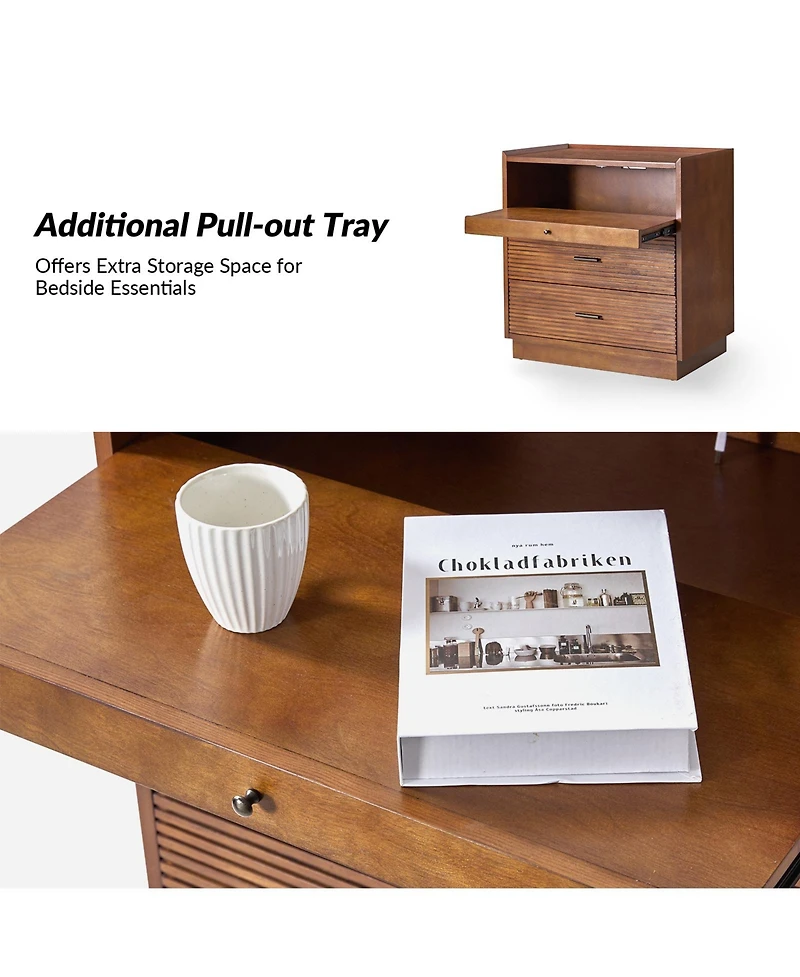 Mid-century Lorenz Nightstand with Usb and Led Light