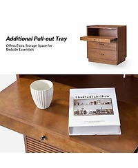Mid-century Lorenz Nightstand with Usb and Led Light