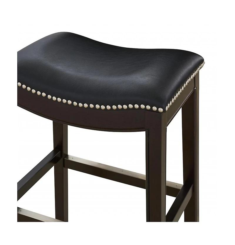 Faux Leather and Solid Wood Backless Bar Height Chair
