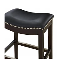 Faux Leather and Solid Wood Backless Bar Height Chair