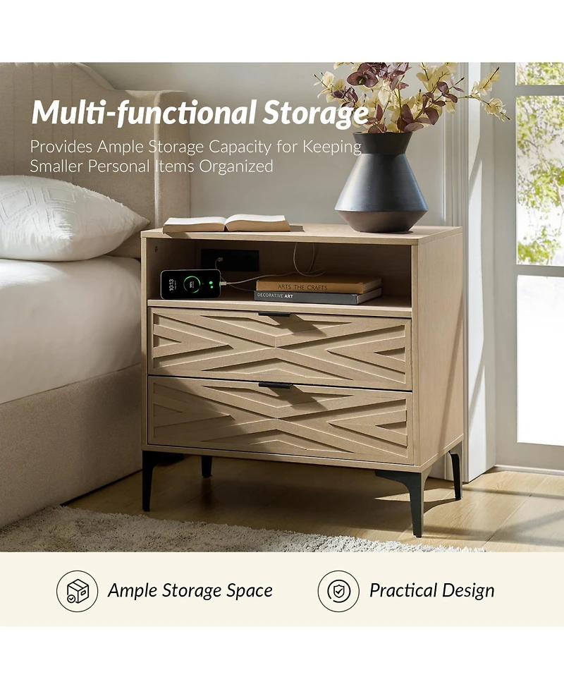 Auguste 2-Drawer Nightstand with Charging Port