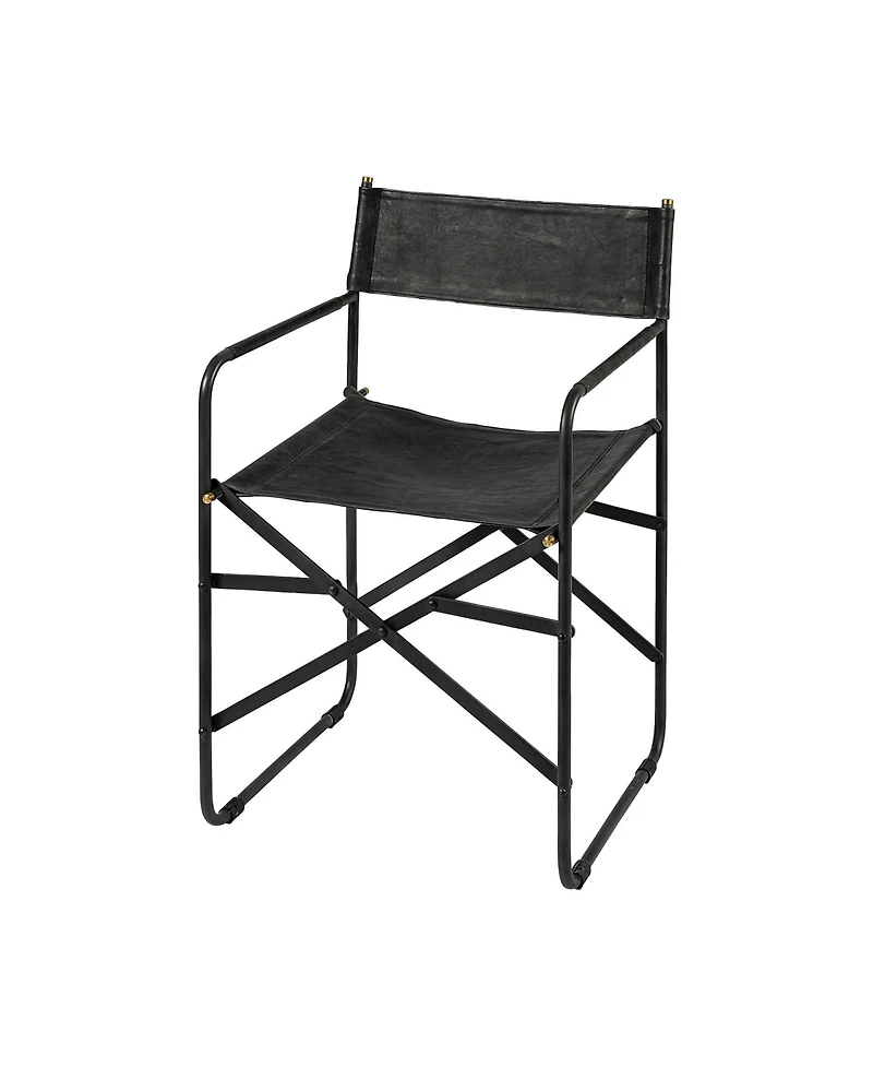 Metal Frame Dining Arm Chair with Leather Seat and Open Back Design