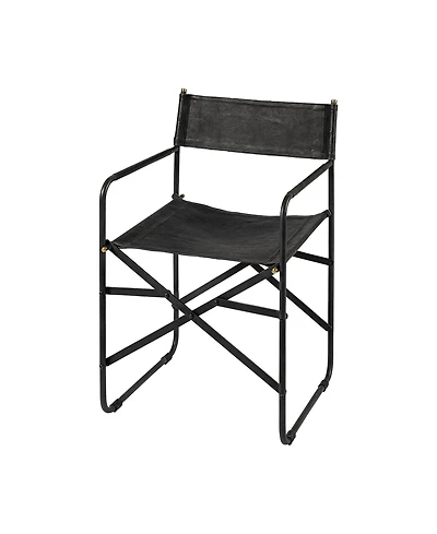 Metal Frame Dining Arm Chair with Leather Seat and Open Back Design