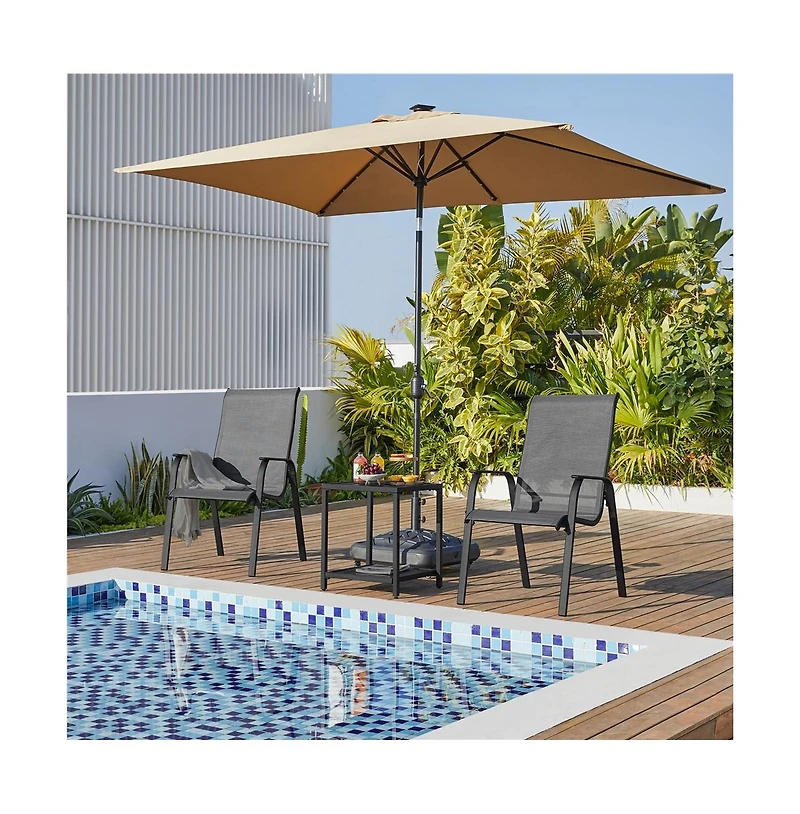 Yaheetech Set of 2 Outdoor Texteline Stackable Dining Chairs, Gray