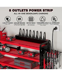Hausource 4-Tier Power Tool Organizer Wall Mount Tool Storage Workbench W/8 Drill Holder Utility Shelving,Red