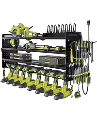 Hausource 4-Tier Power Tool Organizer Wall Mount Tool Storage Workbench W/8 Drill Holder Utility Shelving,Black