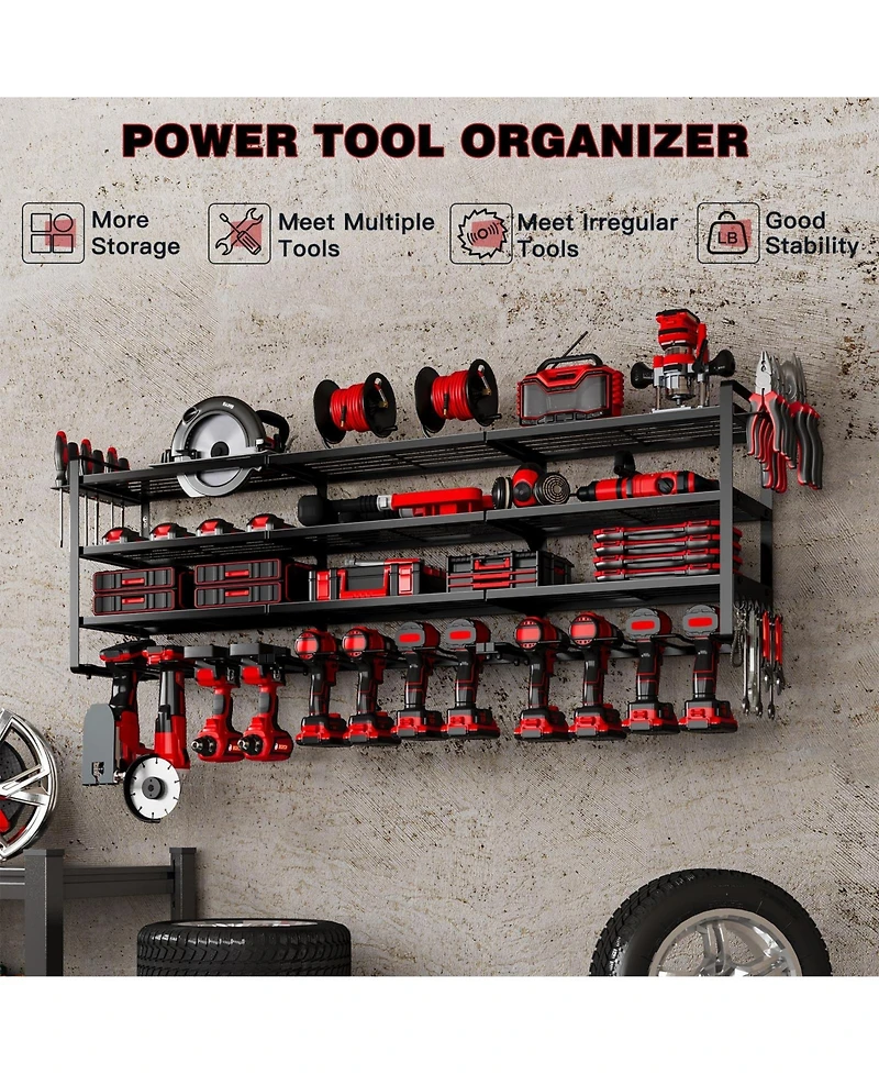 Hausource 4-Tier Large Power Tool Organizer - 12 Drill Holder, Workshop Storage Rack