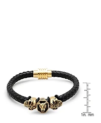 Steeltime Men's Lion Head and Skull Accents Black Leather Braided Bracelet