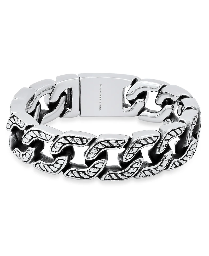 Steeltime Men's Heavy Oxidized Stainless Steel Accented Cuban Link Chain Bracelet