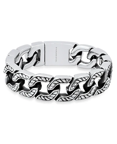 Steeltime Men's Heavy Oxidized Stainless Steel Accented Cuban Link Chain Bracelet