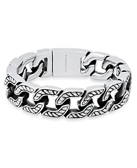 Steeltime Men's Heavy Oxidized Stainless Steel Accented Cuban Link Chain Bracelet