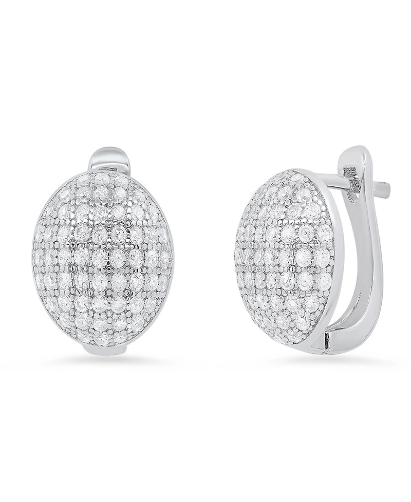 Steeltime Women's Sterling Silver and Simulated Diamonds Dot Huggie Earrings