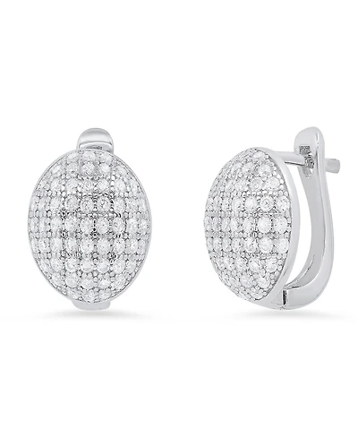 Steeltime Women's Sterling Silver and Simulated Diamonds Dot Huggie Earrings