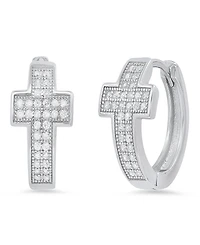 Steeltime Women's Sterling Silver and Simulated Diamonds Cross Huggie Earrings