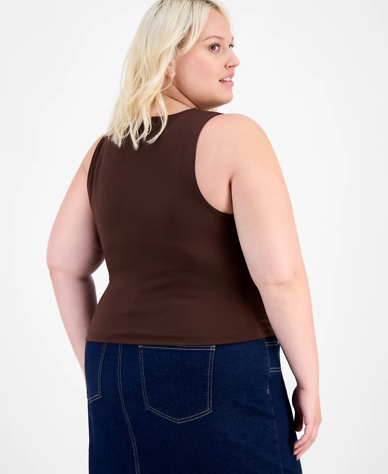 Bar Iii Trendy Plus Crepe Sleeveless Cowlneck Top, Exclusively at Macy's