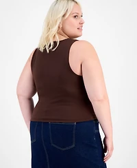 Bar Iii Trendy Plus Crepe Sleeveless Cowlneck Top, Exclusively at Macy's
