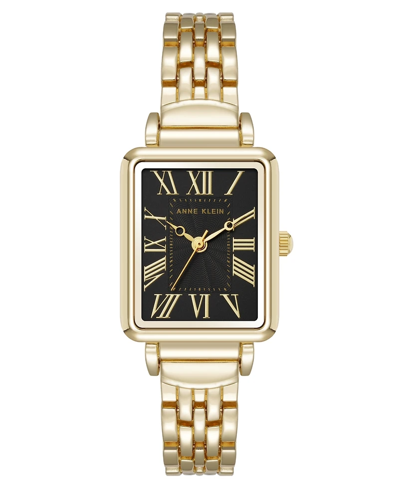 Anne Klein Women's Quartz Rectangular Roman Numeral Gold-Tone Metal Alloy and Black Dial Watch, 23mm