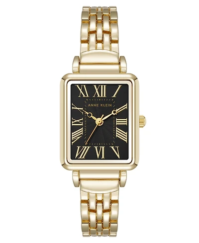 Anne Klein Women's Quartz Rectangular Roman Numeral Gold-Tone Metal Alloy and Black Dial Watch, 23mm