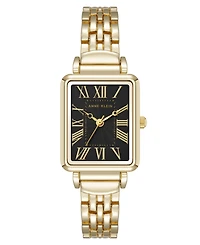 Anne Klein Women's Quartz Rectangular Roman Numeral Gold-Tone Metal Alloy and Black Dial Watch, 23mm