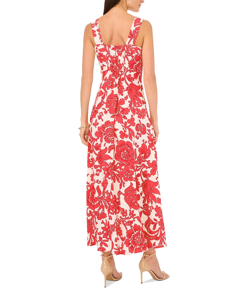 Vince Camuto Women's Floral Square-Neck Smocked-Back Sleeveless Maxi Dress