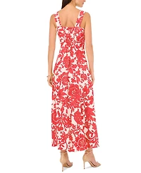 Vince Camuto Women's Floral Square-Neck Smocked-Back Sleeveless Maxi Dress