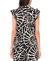 Vince Camuto Women's Spiral-Print Ruffle-Trim Split-Neck Top