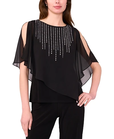 Msk Women's Beaded Overlay Split-Sleeve Top