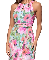 Xscape Petite Floral-Print Ruffled Gown