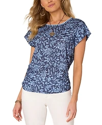 Democracy Women's Printed Cap-Sleeve Top