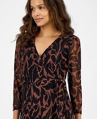 Connected Petite Printed Surplice Side-Tie Dress