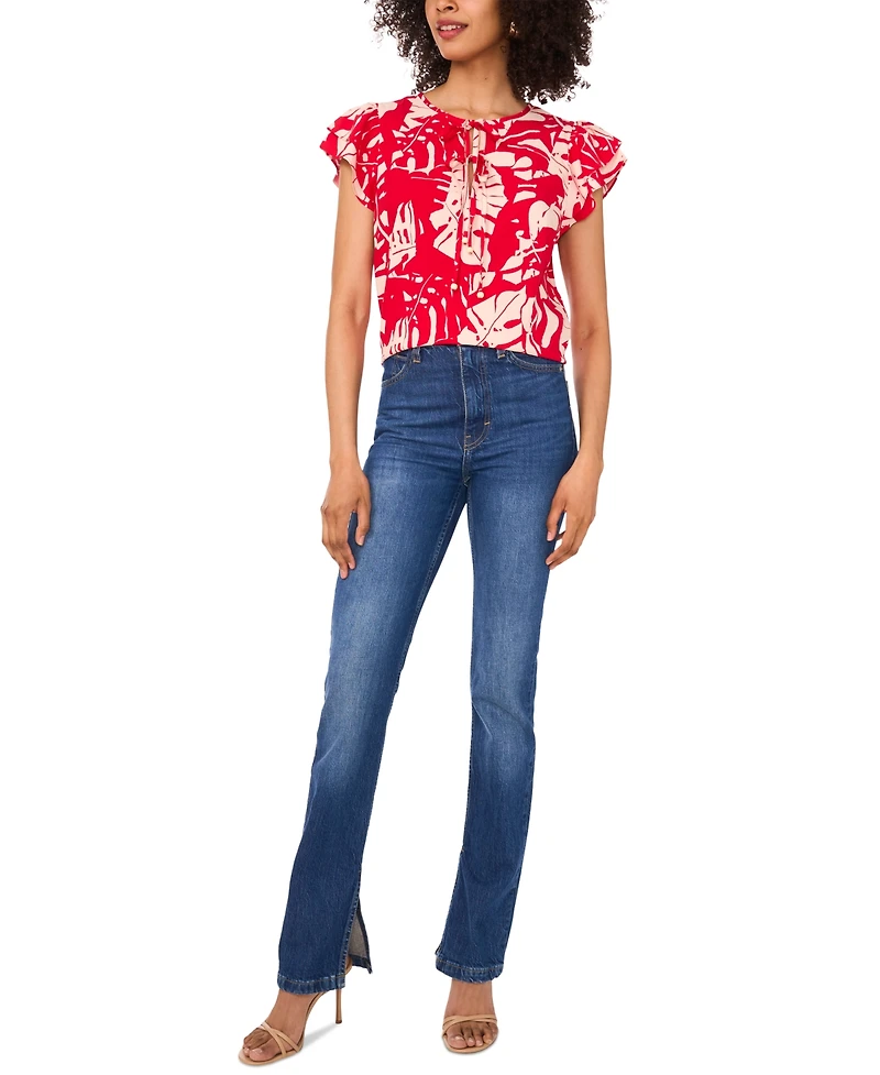 Sam & Jess Women's Printed Flutter-Sleeve Top