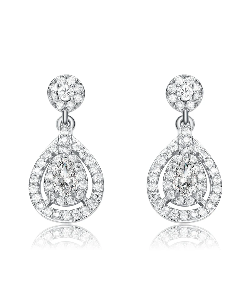 Classic White Gold Plated with Clear Cubic Zirconia Drop Earrings