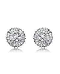 White Gold Plated with Cubic Zirconia Concentric Cluster Round Stud Earrings