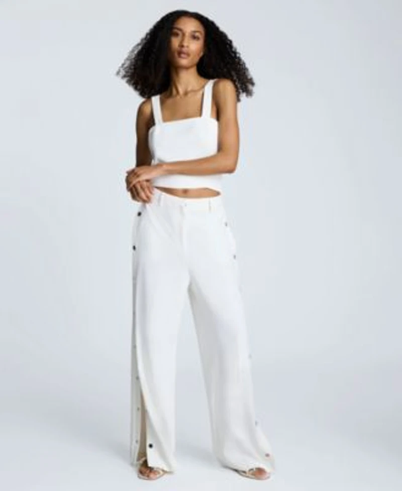 Kenneth Cole Womens Zip Front Snap Arm Jacket Cropped Sleeveless Bustier Top High Rise Side Snap Pants