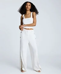 Kenneth Cole Womens Zip Front Snap Arm Jacket Cropped Sleeveless Bustier Top High Rise Side Snap Pants