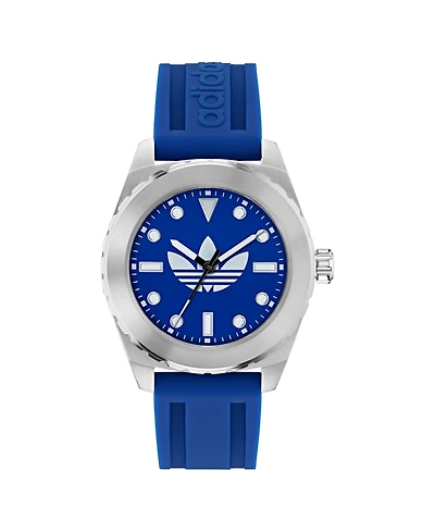 adidas Unisex Analog Blue Silicone Watch, 44mm