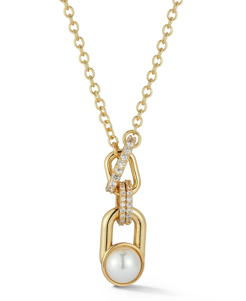 Rachel Zoe Gold Plated Pearl Interlocking Links Necklace