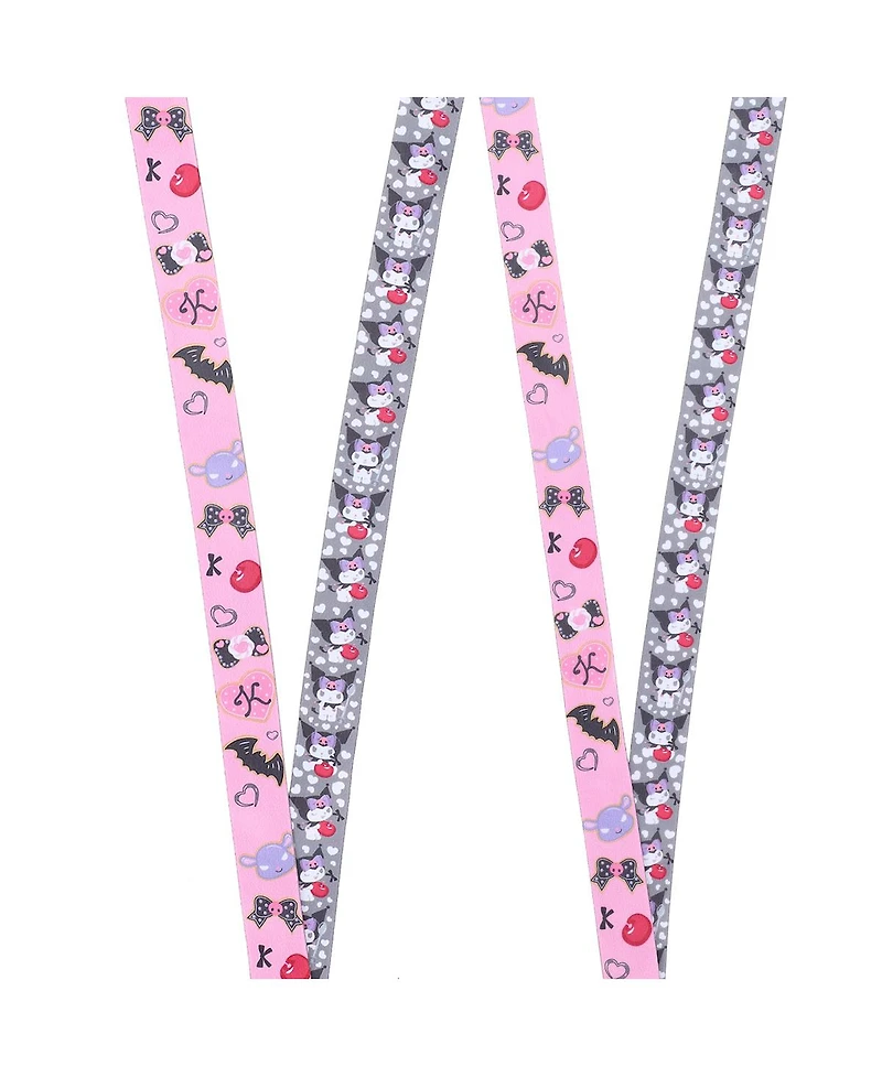 Kuromi Cherries & Cookies 22-Inch Lanyard With Kuromi Charm and Clear Id Sleeve