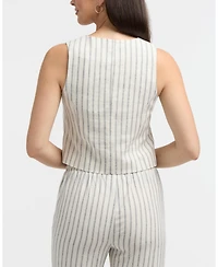 Ellen Tracy Women's Tailored Button-Front Linen Blend Vest
