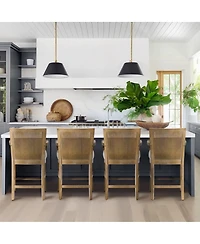 Counter Height Bar Stool with Solid Wood Frame Upholstered Seat Cane Back and Open Arm Design for Kitchen Island or Dining Room Seating-The Pop Home