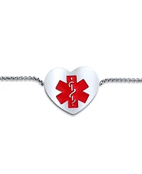 Bling Jewelry Pre-graved with Penicillin Heart Charm Medical Id Bracelet Silver Tone Stainless Steel Chain