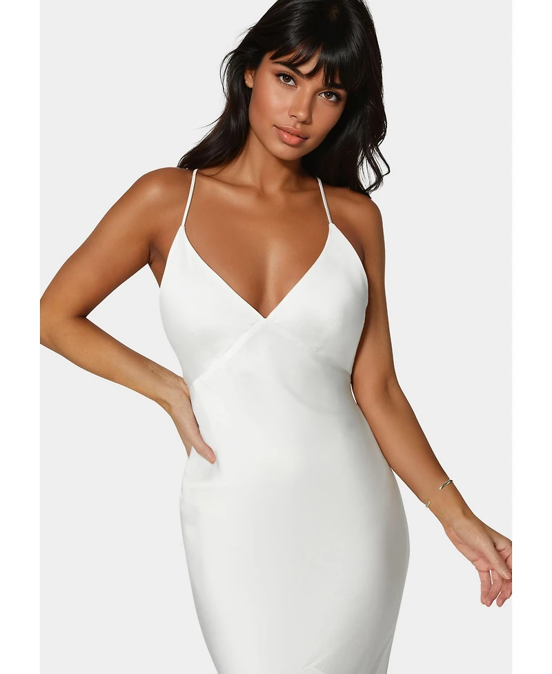 Bebe Women's Tiered Satin High Low Gown