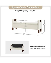 Adela Storage Waterproof Bench with Solid Wood Legs and Armrests